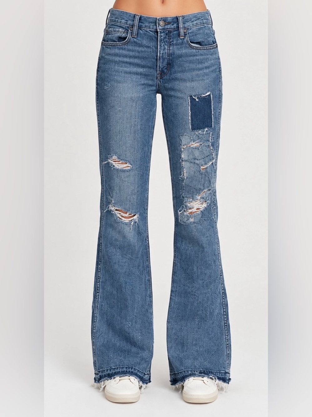 Women’s Distressed Denim Low Rise Flare Jeans